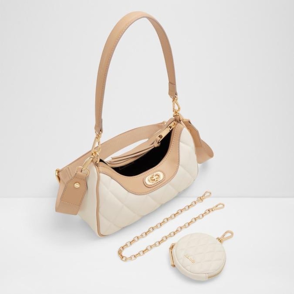 ALDO Cream Quilted Shoulder Bag with Coin Pouch Gold Chain Accent - Picture 2 of 4